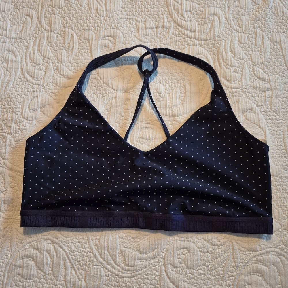 Under Armour women's XL Heatgear navy blue with light blue polka dots no padding